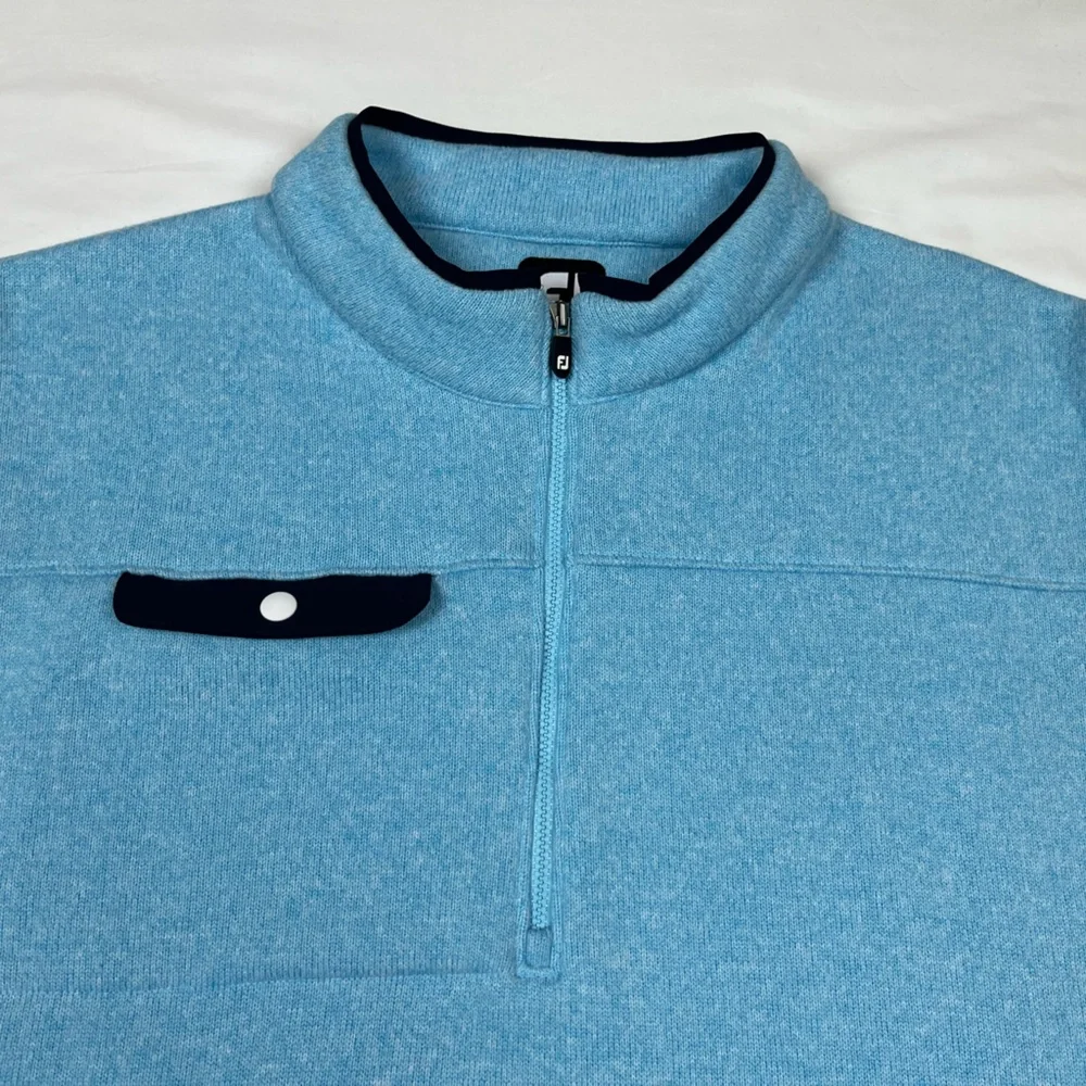 Footjoy Mens Fleece Golf Vest XL Light Baby Blue 1/2 Zip Flap Pocket Pullover B1